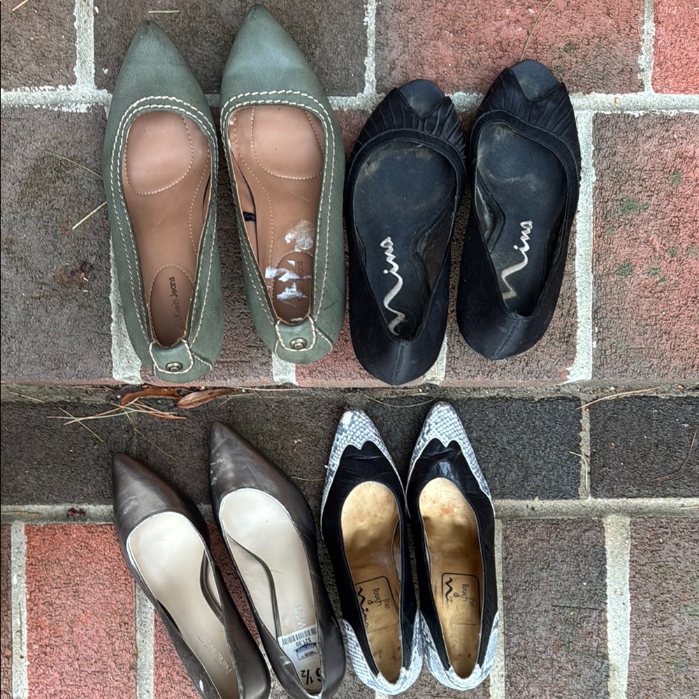 Bundle of Women's Pumps - silver, black peep toe, olive, grey patterned - Picture 5 of 15
